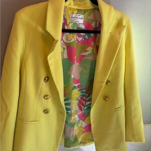 Patty Kim Vibrant Yellow Blazer with Floral Lining